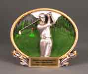This is a image of a colorful resin golf tray with a male golfer in a swing