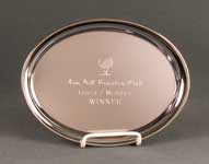 This is a beautiful chrome plated oval tray engraved with a golf graphic and a tournament message