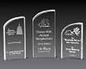 Three clear awards made with a curved top
