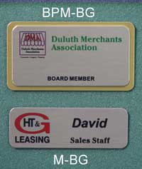 Image of two color imprinted logo metal name tags
