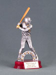 This is a image of a silver colored male baseball player standing with a star arch on a red base