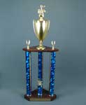 This is a image of a three column trophy with cup top
