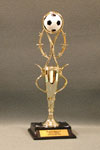 This is a image of a generic soccer to set on a thin gold cup on a plastic base